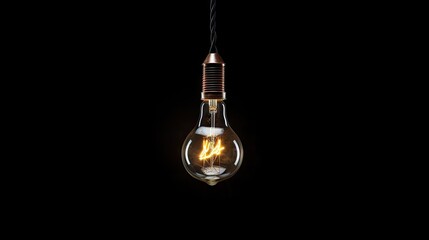  a light bulb hanging from a black ceiling with a light bulb lit up.  generative ai