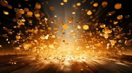 win gold coin explosion illustration en treasure, realistic game, shiny currency win gold coin explosion