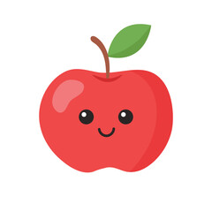 Red apple with kawaii eyes isolated on white background. Vector illustration