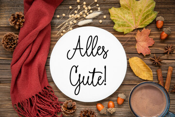 Autumn Decorated Flat Lay With Text Alles Gute
