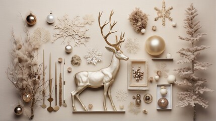  a christmas display with ornaments and a deer figurine.  generative ai