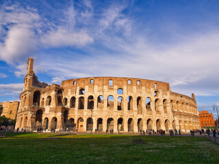 Colosseum of Rome under blue sky sunset, Italy