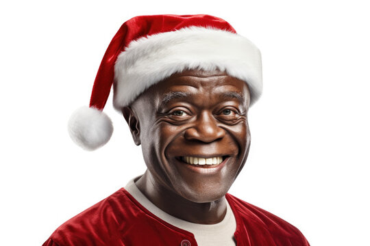 A man wearing a Santa hat with a cheerful smile. Perfect for holiday-themed designs and advertisements.