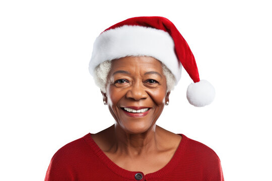 A woman wearing a Santa hat with a joyful smile. This picture can be used to depict Christmas cheer and holiday festivities.