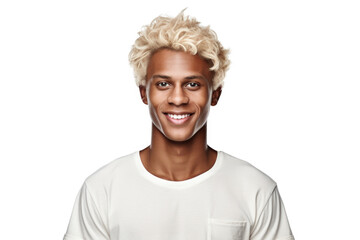 A picture of a man with blonde hair wearing a white t-shirt. This image can be used in various contexts. - obrazy, fototapety, plakaty