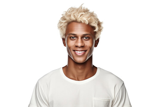 A picture of a man with blonde hair wearing a white t-shirt. This image can be used in various contexts.