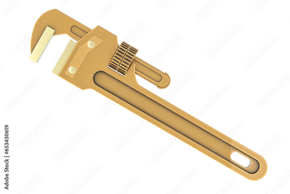 Poster golden plumber wrench, 3d rendering isolated on transparent background