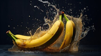  a bunch of bananas are splashing into the water with their tops.  generative ai