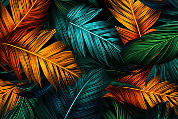 Closeup of tropical palm leaves pattern