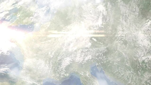 Zoom in from space and focus on Kirchheim unter Teck, Germany. 3D Animation. Background for travel intro. Elements of this image furnished by NASA