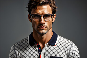 Obraz premium a portrait of a hot man wearing polo and glasses and tshirt gen ai