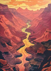 grand canyon state country, arizona vintage risograph illustration