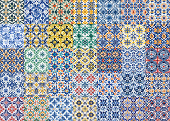 Portugal azulejos set - obrazy, fototapety, plakaty