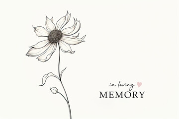 condolence card with flower outline in loving memory illustration - obrazy, fototapety, plakaty