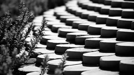 Fototapeta premium a black and white photo of a row of stepping stones. generative ai