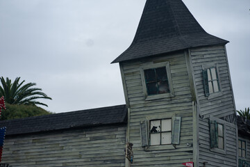 Terrifying Haunted House in Montevideo, Uruguay: Spooky Halloween Concept, Eerie and Decaying Wooden Mansion
