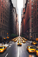 street through a modern city with taxis and cars on the roads gen ai - obrazy, fototapety, plakaty