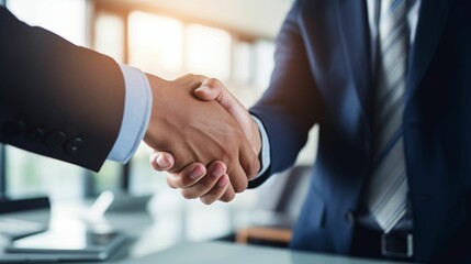 Business man handshake with blurred background. Business network partnership concept