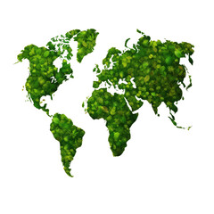 Green World Map on transparent background