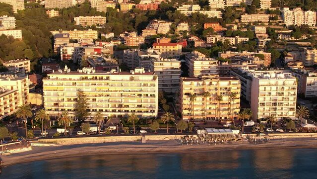 panorama matinal au dessus de la ville de roquebrune cap martin - France	