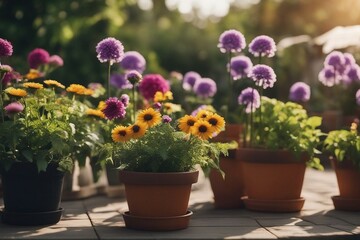 Fototapeta na wymiar Beautiful Garden Blooms. Flowers in Pots - A Visual Delight