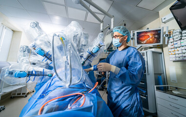 Innovative surgery robotic healthcare. Operative therapy modern technology.