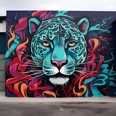 color graffiti on the wall animal panther rainbow generated by AI