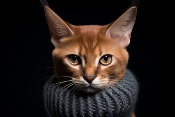 Fototapeta premium caracal cat wearing a cozy knit hat against a matte black background