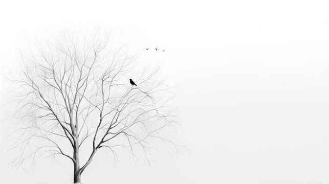  a black bird sitting on top of a tree in the snow.  generative ai