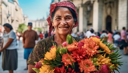 Fotobehang Cuban old lady selling flowers at town square.  © IRStone