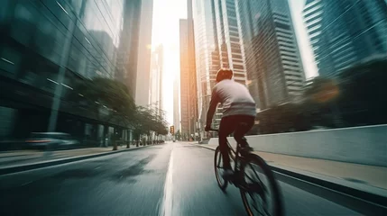 Poster People cycling in City. Commuting, healthy life style, eco friendly transport. Multiple exposure, motion blur image © IRStone
