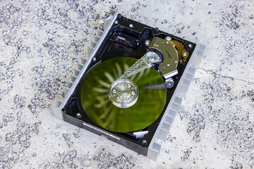 Inside view of a hard disk drive for a computer