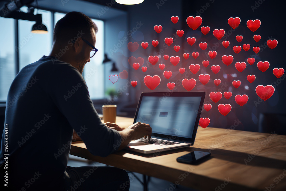 Poster a person typing a heartfelt message on a virtual chat platform, emphasizing the importance of mainta