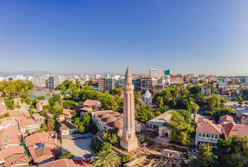 Sultan Alaaddin Camii Minaret. Antalya Turkey. Drone view
