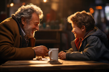 A concept of intergenerational bonding, showcasing a senior citizen sharing stories with a younger generation to alleviate feelings of isolation. Generative Ai.