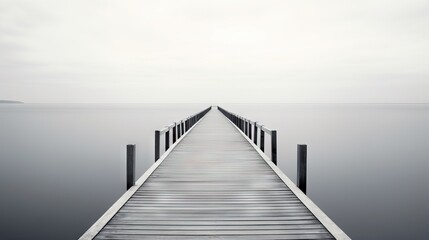  a long pier stretching out into the ocean on a cloudy day.  generative ai - obrazy, fototapety, plakaty