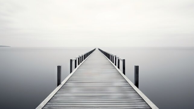 Fototapeta  a long pier stretching out into the ocean on a cloudy day.  generative ai