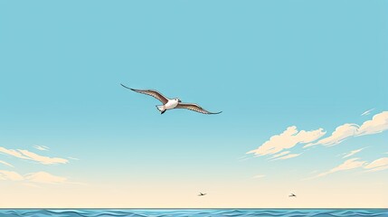 Naklejka premium a seagull flying over the ocean with a sky background. generative ai