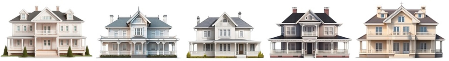 Obraz premium Luxury family houses with beautiful porch american style isolated on transparent background generative ai