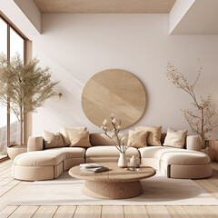 living room background 3d render in beige coloring 
