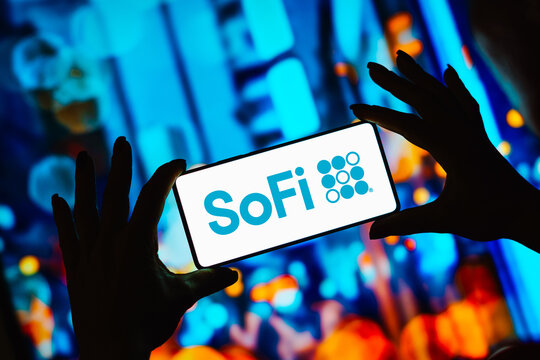 September 26, 2023, Brazil. In this photo illustration, the SoFi Technologies logo is displayed on a smartphone screen.