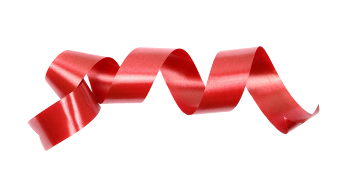 Red ribbon isolated on white, top view