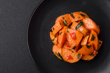 Delicious stewed sweet potato with salt, spices and herbs