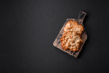 Delicious fried chicken chop or pork meat fried breaded with salt, spices and herbs