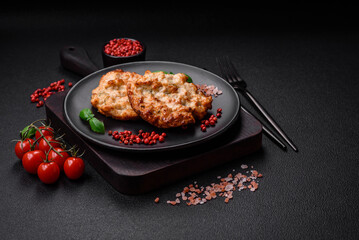 Delicious fried chicken chop or pork meat fried breaded with salt, spices and herbs