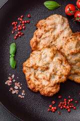 Delicious fried chicken chop or pork meat fried breaded with salt, spices and herbs