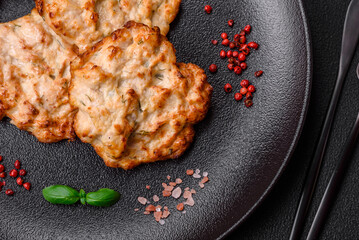 Delicious fried chicken chop or pork meat fried breaded with salt, spices and herbs