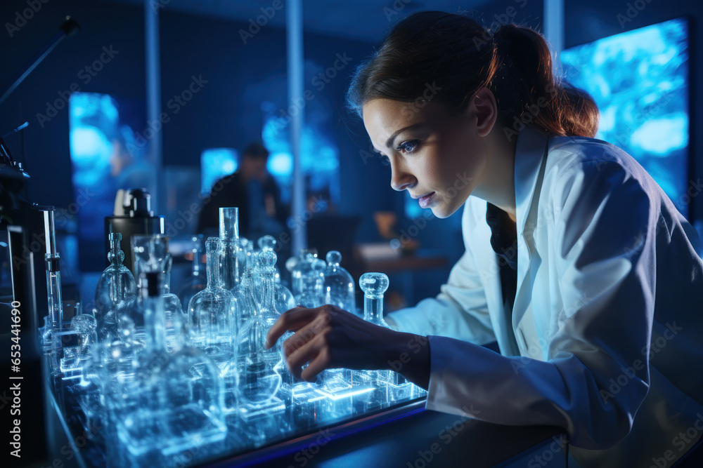 Poster a scientist in a lab developing innovative technologies for carbon capture and storage. generative a