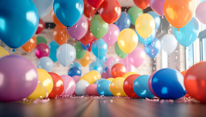 Fototapeta na wymiar Colorful birthday balloons background