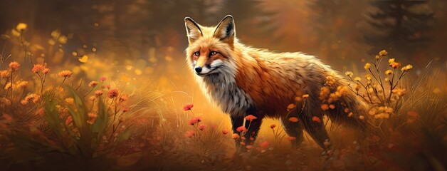 a fox standing regally in a sunlit forest clearing, showcasing the beauty of wildlife in its natural habitat.